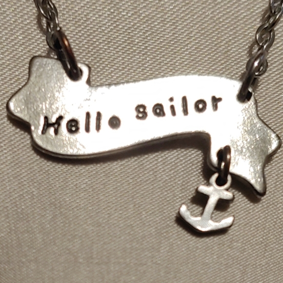 Hello Sailor silver necklace w/ anchor charm, 18"-20" NWOT - Picture 2 of 3